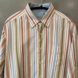 Tommy Bahama Mens 100% Silk Long Sleeve Button Down Striped Shirt Multi-Color